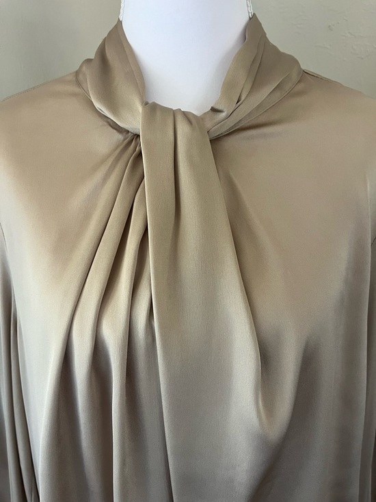 White House Black Market Taupe/Beige Tie-Neck Blouse - Picture 2 of 10